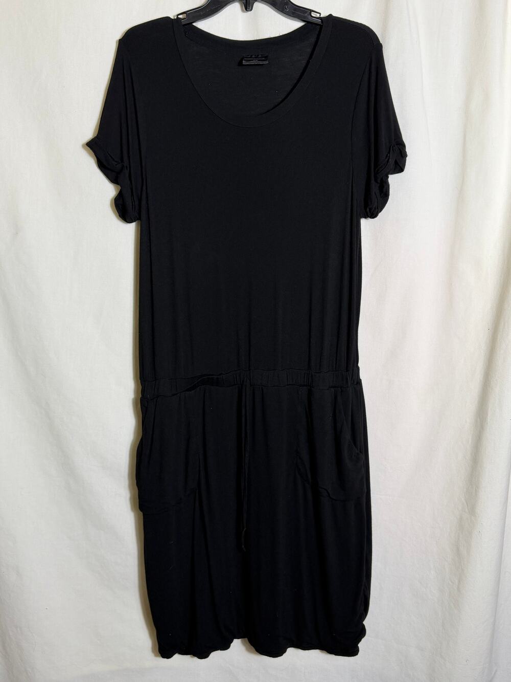 32 Degrees Cool Black Midi Dress Large Pockets Elastic Waist Casual Loungewear